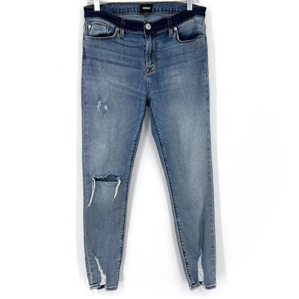 Hudson Nico Skinny Ankle Jeans 29 Game Changer Distressed Contrast Waist